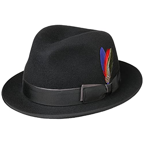 Stetson Villarson Player Wollhut - Unifarbener Hut mit Baumwollfutter - Wasserabweisend & knautschbar - Eleganter Trilby - Herbst/Winter - Made in The EU - Herren schwarz XL (60-61 cm) von Stetson