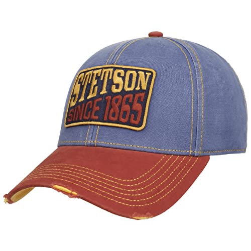 Stetson Vintage Distressed Peak Cap Herren One Size (55-58 cm) - Baseballcap aus 100% Baumwolle - UV Schutz 40+ - Regulierbare Trucker Kappe - Frühling/Sommer blau One Size von Stetson