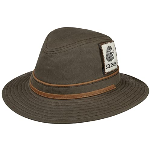 Stetson Vintage Waxed Cotton Outdoorhut - Einfarbiger Hut aus 100% Baumwolle - Traveller-Stil - Wasserabweisend & hautsympathisch - Herren - Ganzjährig Oliv M (56-57 cm) von Stetson