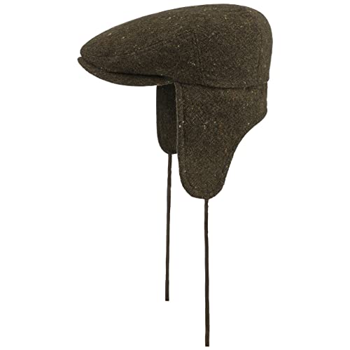 Stetson Virgin Wool Flatcap mit Ohrenklappen Schirmmütze Schiebermütze Wollcap Ohrenschutz Herren - Made in The EU Schirm, Futter, Lederband Herbst-Winter - 59 cm Oliv von Stetson