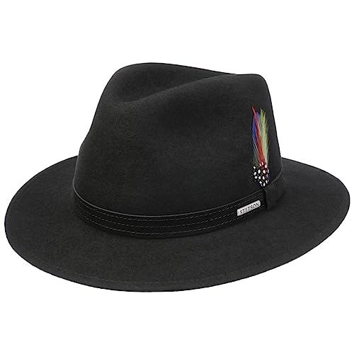 Stetson Wendover Traveller Wollhut - Einfarbiger Hut - Wasserabweisend & knautschbar - Eleganter Filzhut für Herbst/Winter - Made in The EU - Unisex schwarz L (58-59 cm) von Stetson