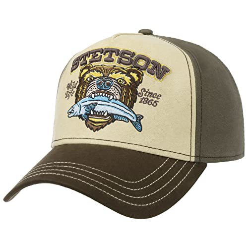 Stetson Wild Life Since 1865 Cap Damen/Herren One Size - Aus 100% Baumwolle - Größenverstellbar durch Druckknopflasche - Schirmlänge 7 cm - Kappe Herbst/Winter beige-braun One Size Small von Stetson