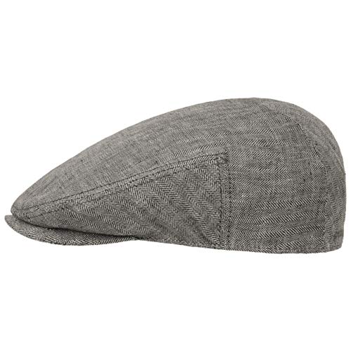 Stetson Woodfield Linen Flatcap - Leinenmütze Herren - Schirmmütze aus Leinen mit UV-Schutz (+40) - Sommercap Herringbone - Flat Cap Frühjahr/Sommer - Herrenmütze anthrazit 57 cm von Stetson
