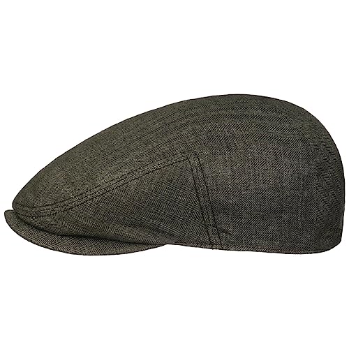 Stetson Woodfield Linen Flatcap - Leinenmütze Herren - Schirmmütze aus Leinen mit UV-Schutz (+40) - Sommercap Herringbone - Flat Cap Frühjahr/Sommer - Herrenmütze dunkeloliv 57 cm von Stetson