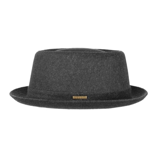 Stetson Wool Pork Pie Hut Herren/Damen - Porkpie Filzhut - Made in Italy - Fedora mit Schurwolle und Baumwollfutter - Fedora mit Krempe - Winterhut Herbst/Winter anthrazit 57 cm von Stetson