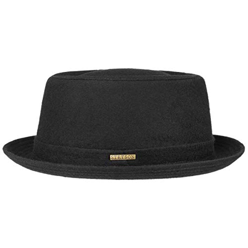 Stetson Wool Pork Pie Hut Herren Damen Made in Italy Fedora mit Schurwolle Baumwollfutter Krempe Herbst Winter schwarz 58 cm von Stetson