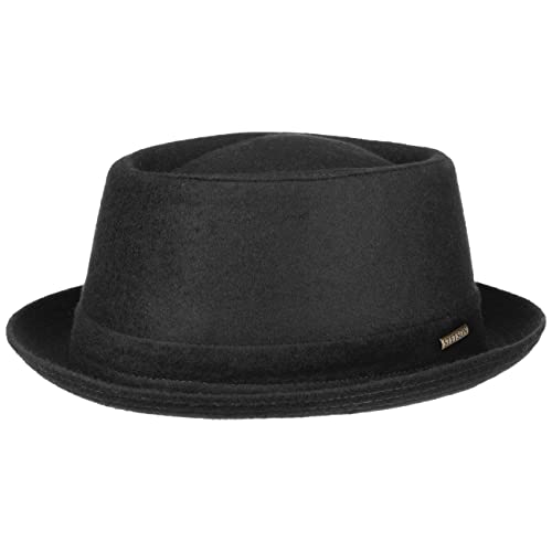 Stetson Wool Pork Pie Hut Herren/Damen - Porkpie Filzhut Made in Italy - Herrenhut mit Schurwolle und Baumwollfutter - Winterhut Größe 56 cm schwarz - Fedora Herbst/Winter von Stetson