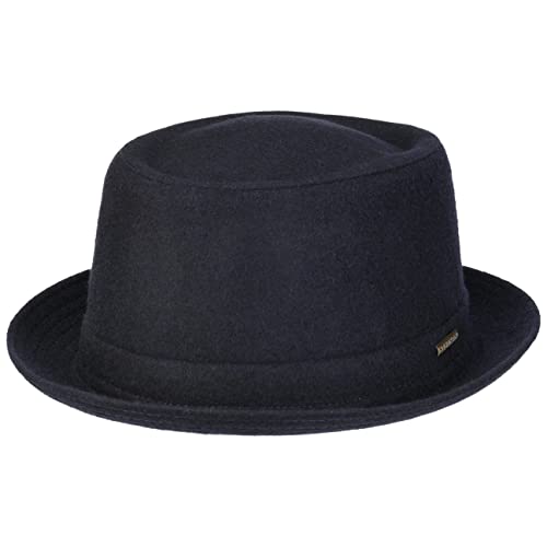 Stetson Wool Pork Pie Hut Herren/Damen - Porkpie Filzhut Made in Italy - Herrenhut mit Schurwolle und Baumwollfutter - Winterhut Größe 57 cm dunkelblau - Fedora Herbst/Winter von Stetson