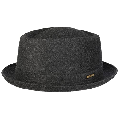 Stetson Wool Pork Pie Hut Herren/Damen - Porkpie Filzhut Made in Italy - Herrenhut mit Schurwolle und Baumwollfutter - Winterhut Größe 61 cm anthrazit - Fedora Herbst/Winter von Stetson