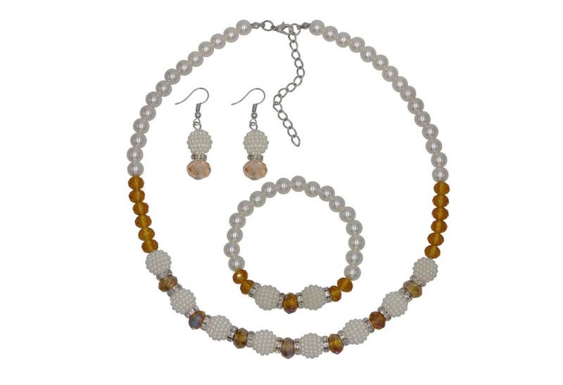 Steuer Collierkettchen Metall Glasstein mittelbraun Glasperle weiß von Steuer