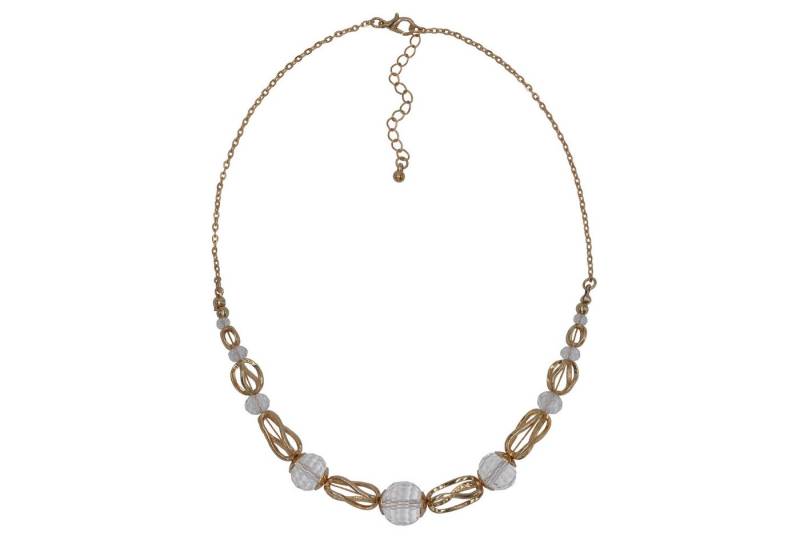 Steuer Collierkettchen Metall gelb 44+5cm Kugel Glas weiß von Steuer