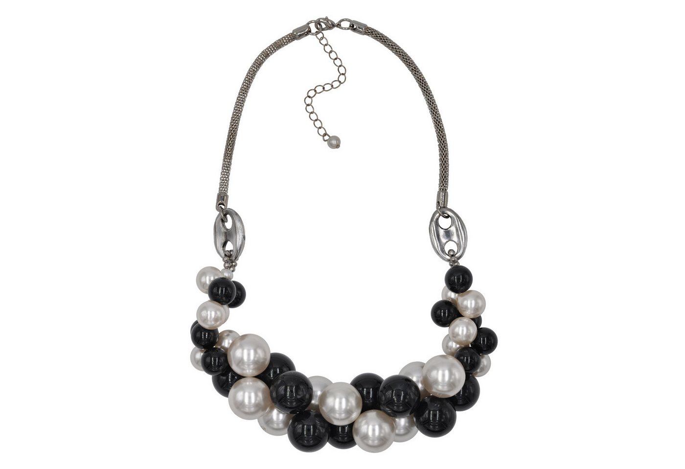 Steuer Collierkettchen Metall silberfarben schwarze und cremefarbene Perlen von Steuer