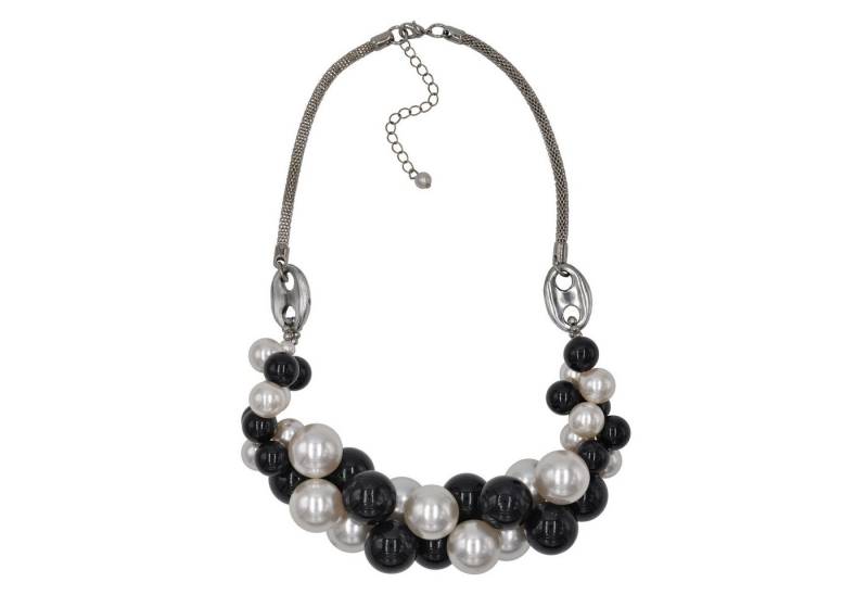 Steuer Collierkettchen Metall silberfarben schwarze und cremefarbene Perlen von Steuer