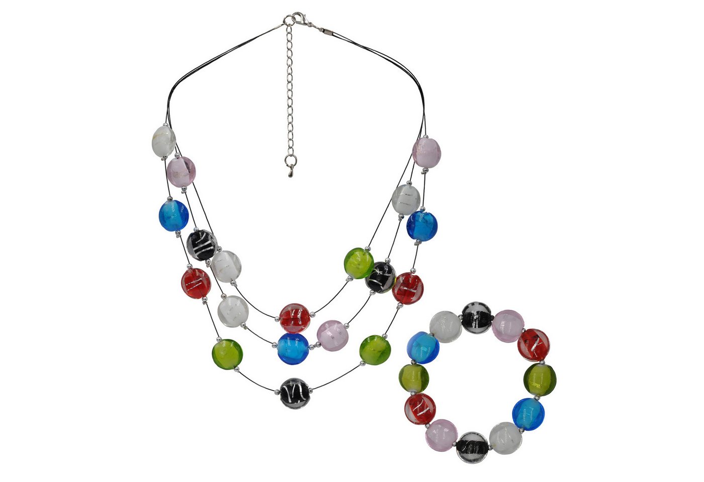 Steuer Collierkettchen Set aus Collier und Armband mit bunten Glassteinen von Steuer