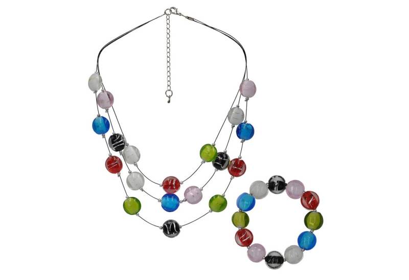 Steuer Collierkettchen Set aus Collier und Armband mit bunten Glassteinen von Steuer