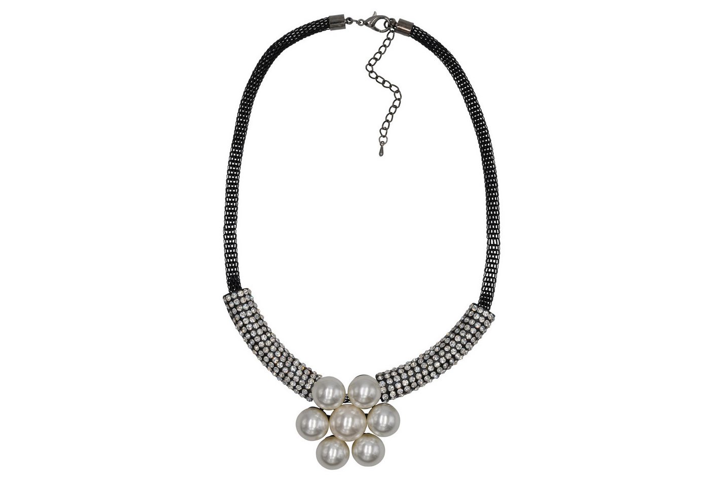 Steuer Kette mit Anhänger Metall Geschwärzt Glasstein Perle weiß von Steuer