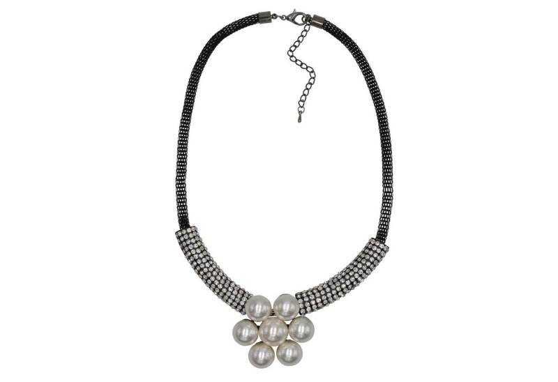 Steuer Kette mit Anhänger Metall Geschwärzt Glasstein Perle weiß von Steuer