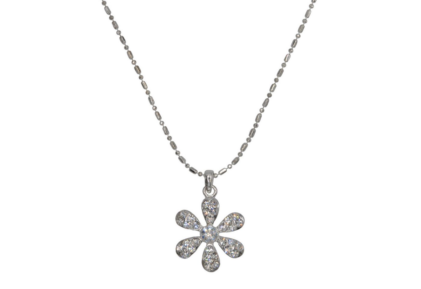 Steuer Kette mit Anhänger Metall glanz Blume Glasstein weiß von Steuer