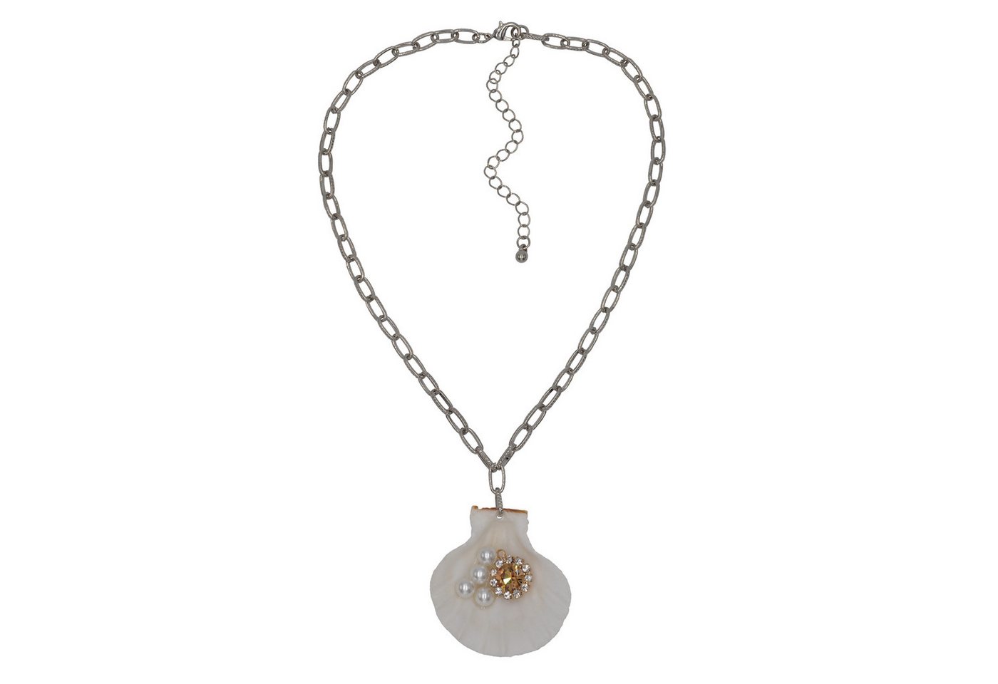 Steuer Kette mit Anhänger Metall glanz Glasstein weiß von Steuer