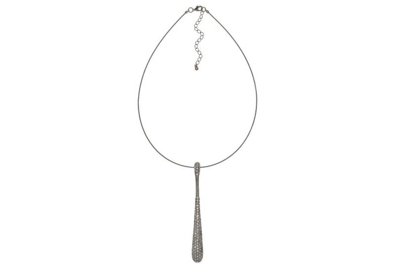 Steuer Kette mit Anhänger Metall silberfarben glanz Glasstein weiß von Steuer