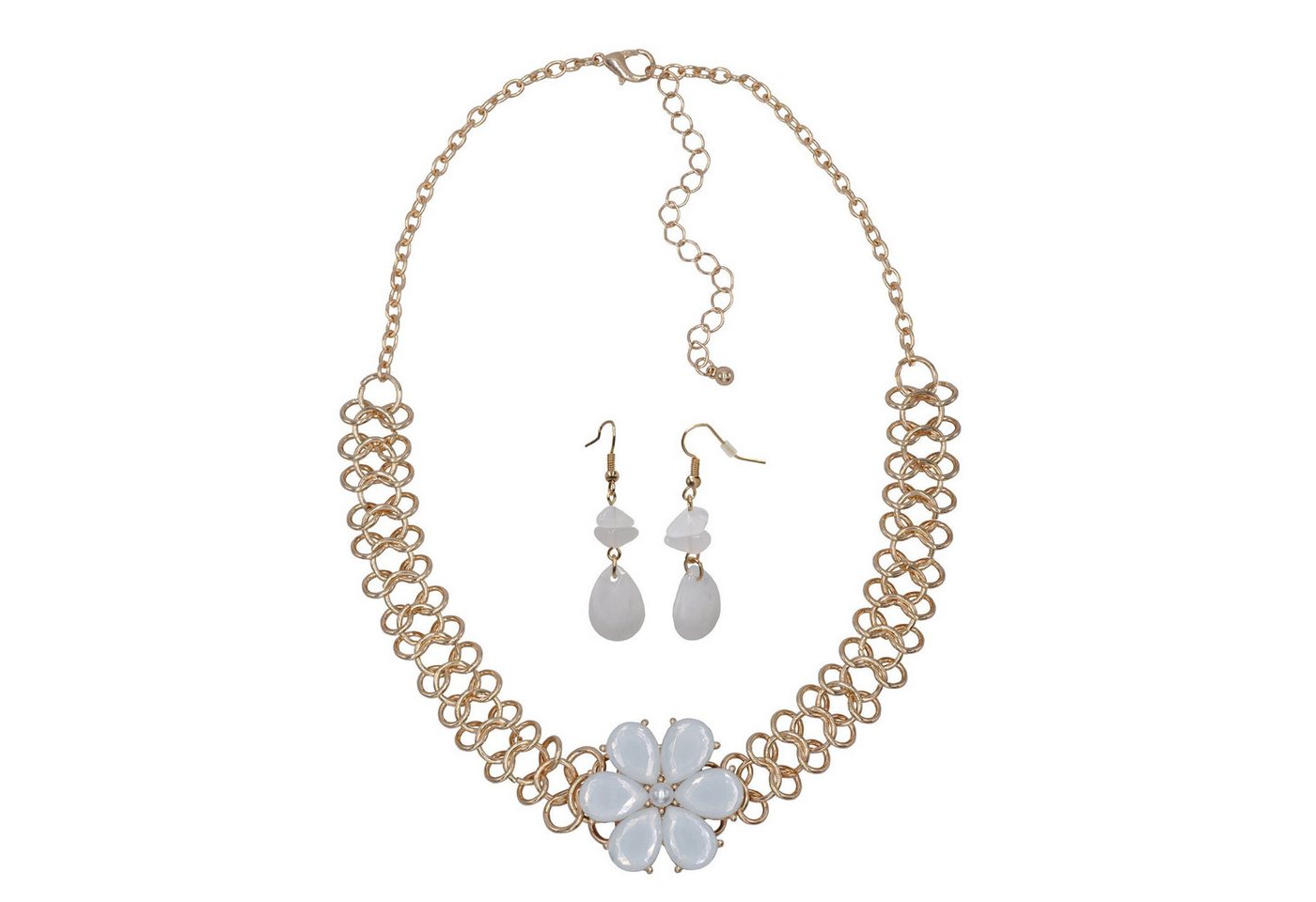 Steuer Paar Ohrhänger Metall gelb glänzend Blume Glasstein weiß von Steuer