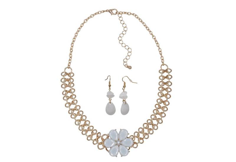 Steuer Paar Ohrhänger Metall gelb glänzend Blume Glasstein weiß von Steuer