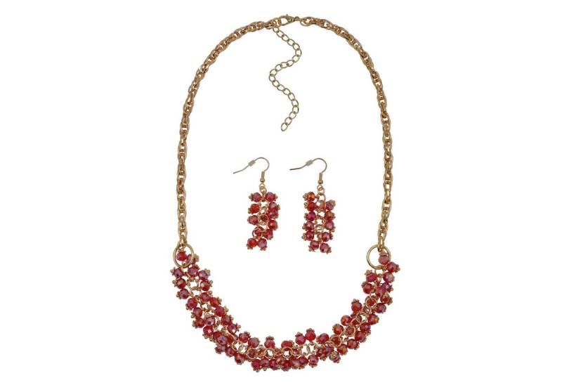 Steuer Paar Ohrhänger Set aus Collier und Ohrhaken in goldfarben rote Glassteine von Steuer