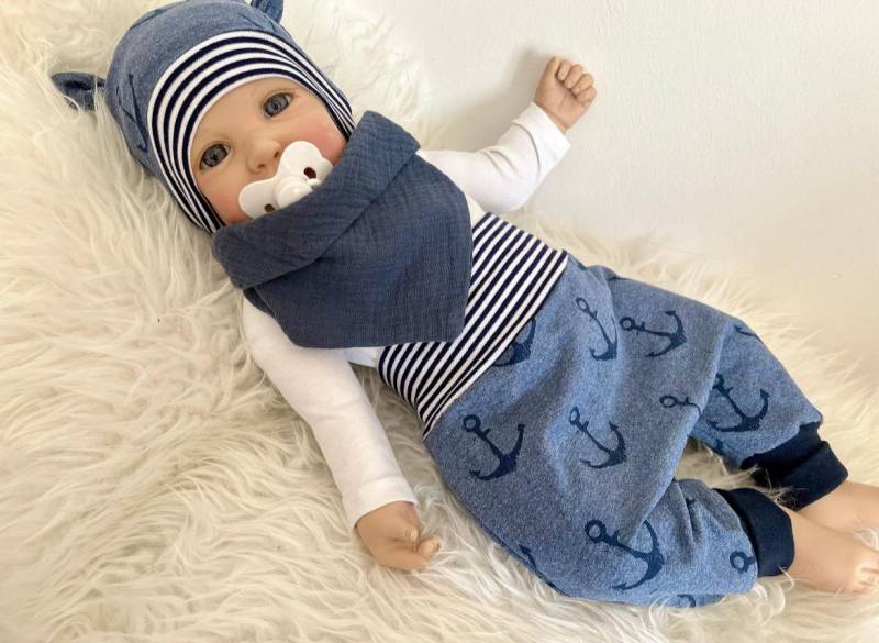 Baby Erstlings Pumphose Anker Marine Blau Hose Mitwachshose Neugeborenen Junge Maritim Geschenk Geburt Taufe von Steuerbord