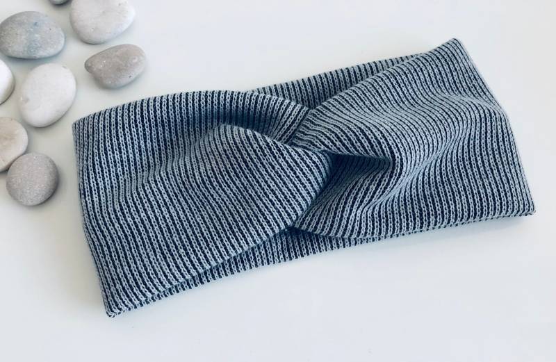 Grobstrick Knoten-Stirnband Grau Meliert Turban Haarband Damen Herbst/Winter Warm Strick von Steuerbord