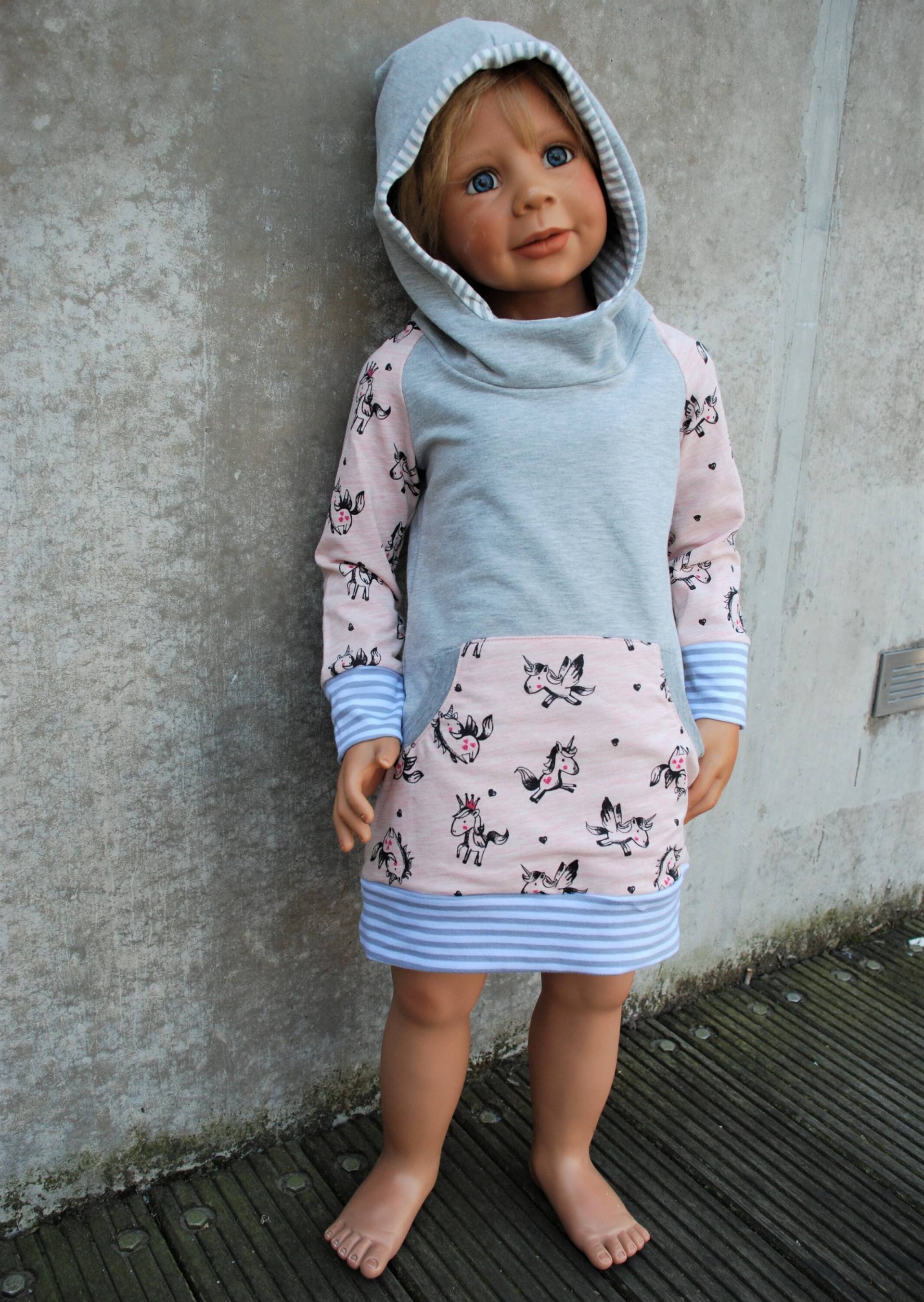Hoodie Kleid „Einhörner" Zipfelkapuze Rosa Unicorn Sommersweat Tasche Kapuzen Pullover Pulloverkleid Sweatkleid Übergang von Steuerbord