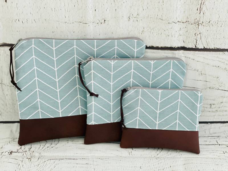 Kosmetiktasche Schminktasche Mint Braun S M L , 3 Größen Schminktäschchen Kulturtasche Mäppchen Federmäppchen Federtasche Stiftemappe von Steuerbord