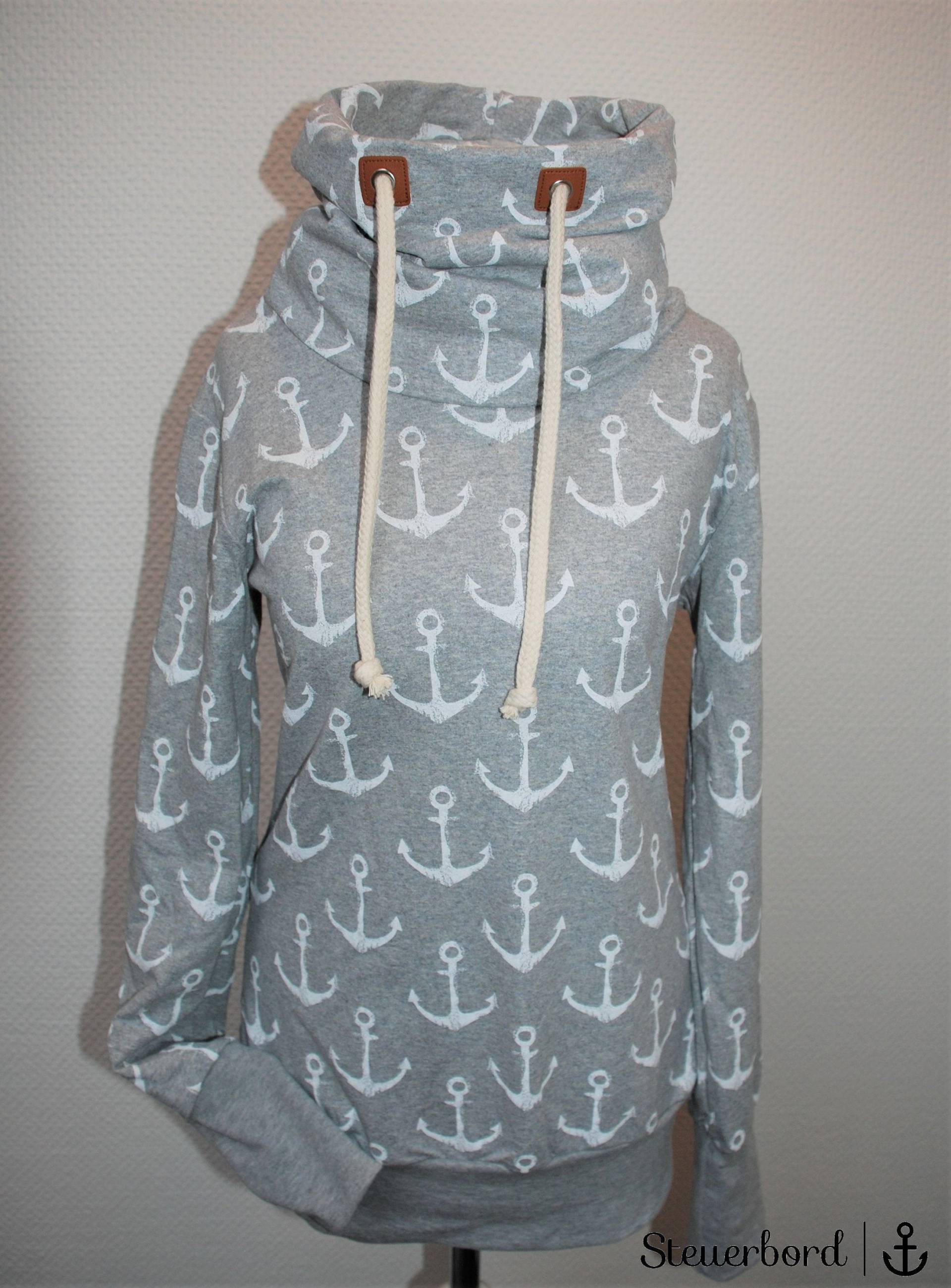 Long Hoodie "Anker Liebe" Loop Grau S -xxl | 34-46 Damen Pullover Loopschal Maritim von Steuerbord