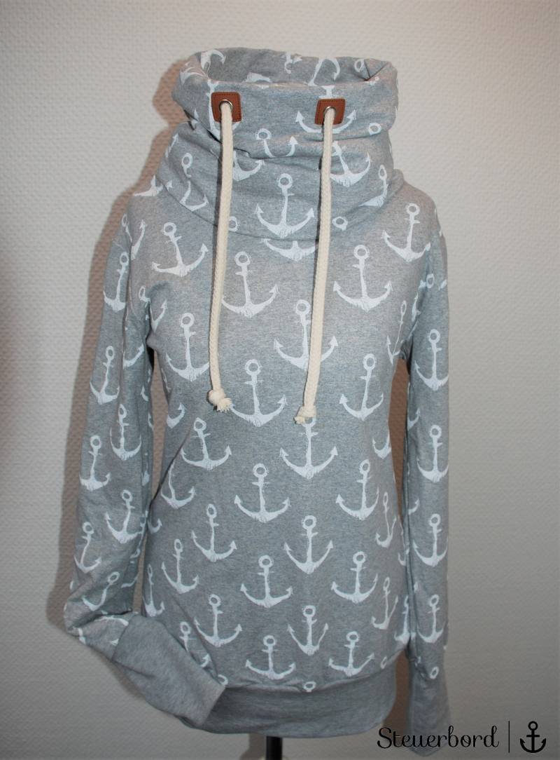 Long Hoodie "Anker Liebe" Loop Grau S -xxl | 34-46 Damen Pullover Loopschal Maritim Long Hoodie "Anker Liebe" Loop Grau S -xxl | 34-46 Damen Pullover Loopschal Maritim von Steuerbord