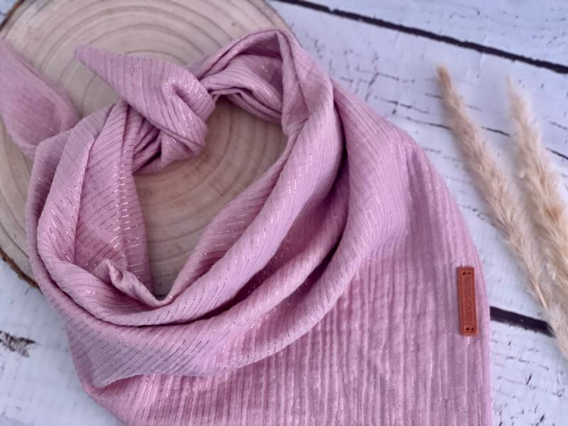 Musselin Tuch Doppellagig Glitzer Streifen Hell Altrosa Dreieckstuch Halstuch Mädchen Rosa Kinder Schulkind Baby Spucktuch Lätzchen von Steuerbord