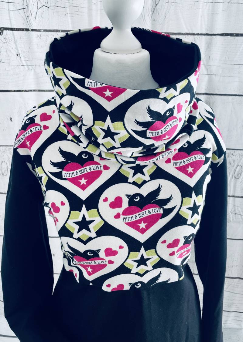Sweatshirt Kleid "Faith Hope Love" Rockabilly Hoodie Mit Loopkragen von Steuerbord