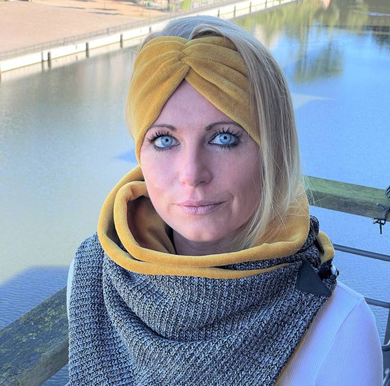 Weiches Nicki Stirnband/Haarband Senf Senfgelb Herbst/Winter Turban Mit Raffung Nickistoff von Steuerbord