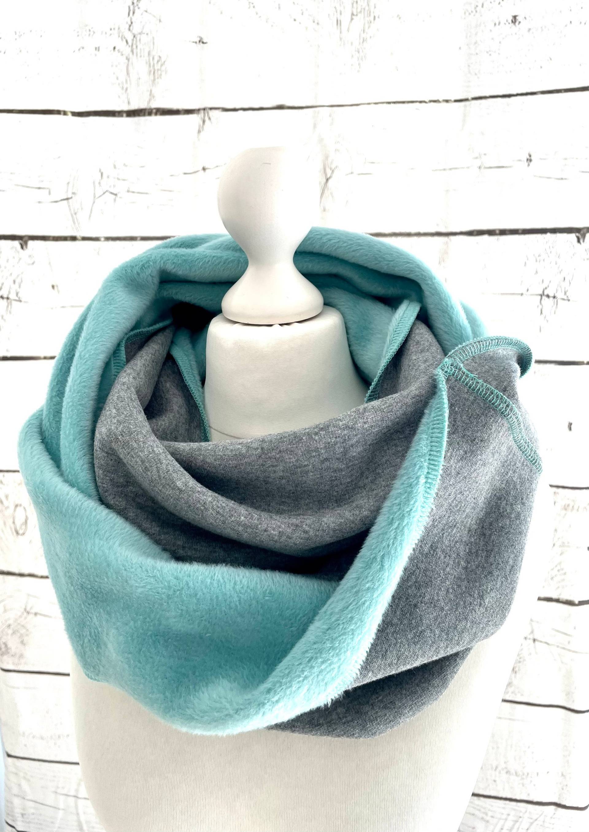 xl Alpenfleece Loop Schal Unisex Damen Warm Grau/Türkis Wickelschal Fleece/Sweat Herbst/Winter Übergang Loopschal von Steuerbord