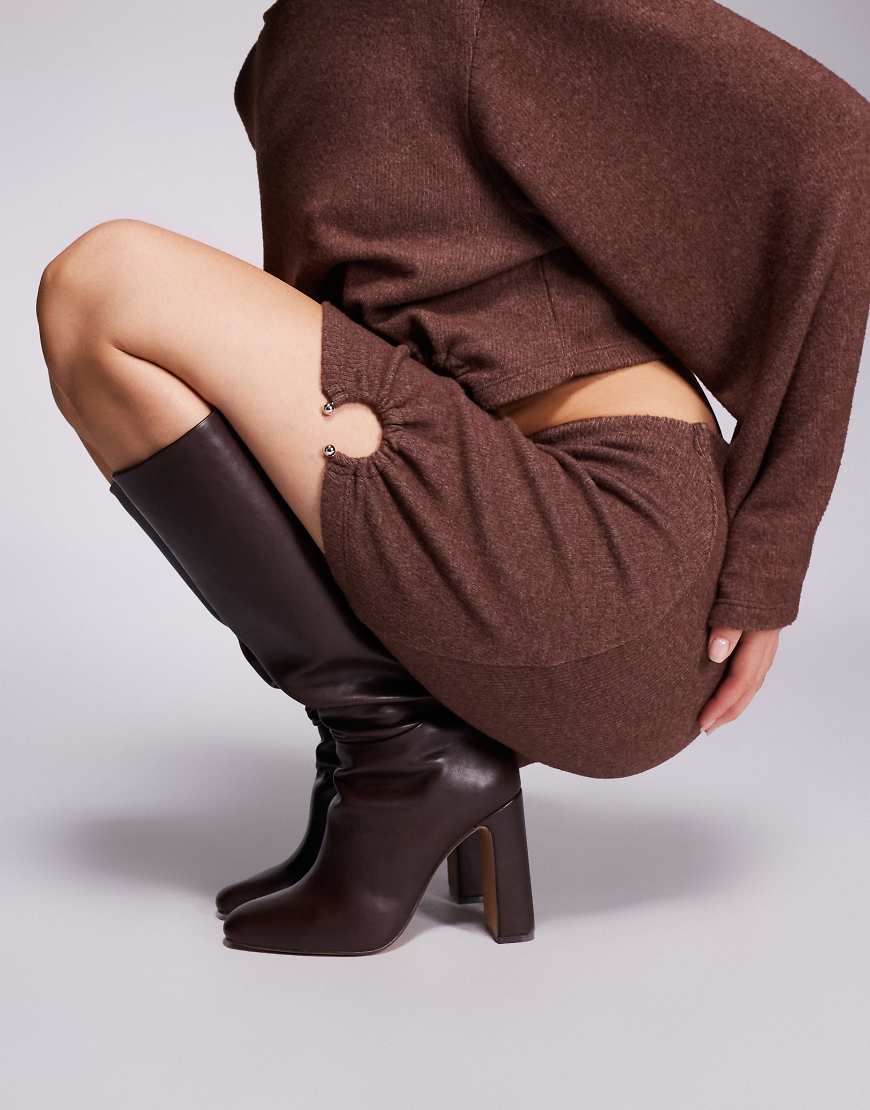 Steve Madden - Ally - Kniehohe Stiefel in Kaffeebraun mit Lederoptik-Brown von Steve Madden