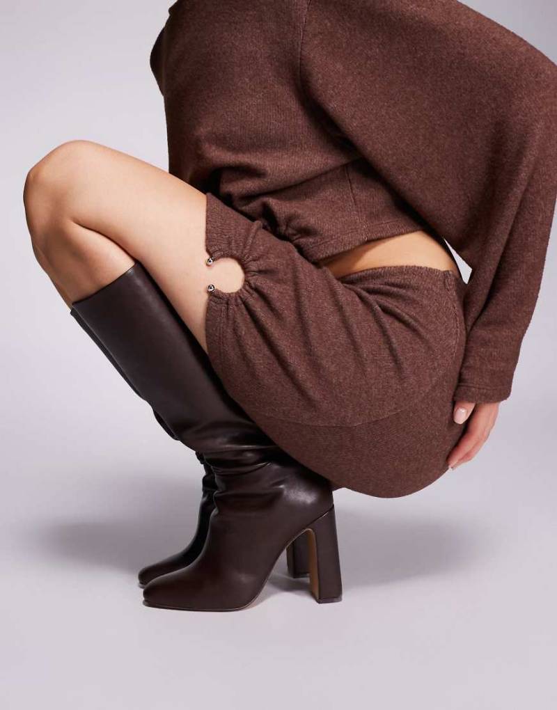 Steve Madden - Ally - Kniehohe Stiefel in Kaffeebraun mit Lederoptik-Brown von Steve Madden