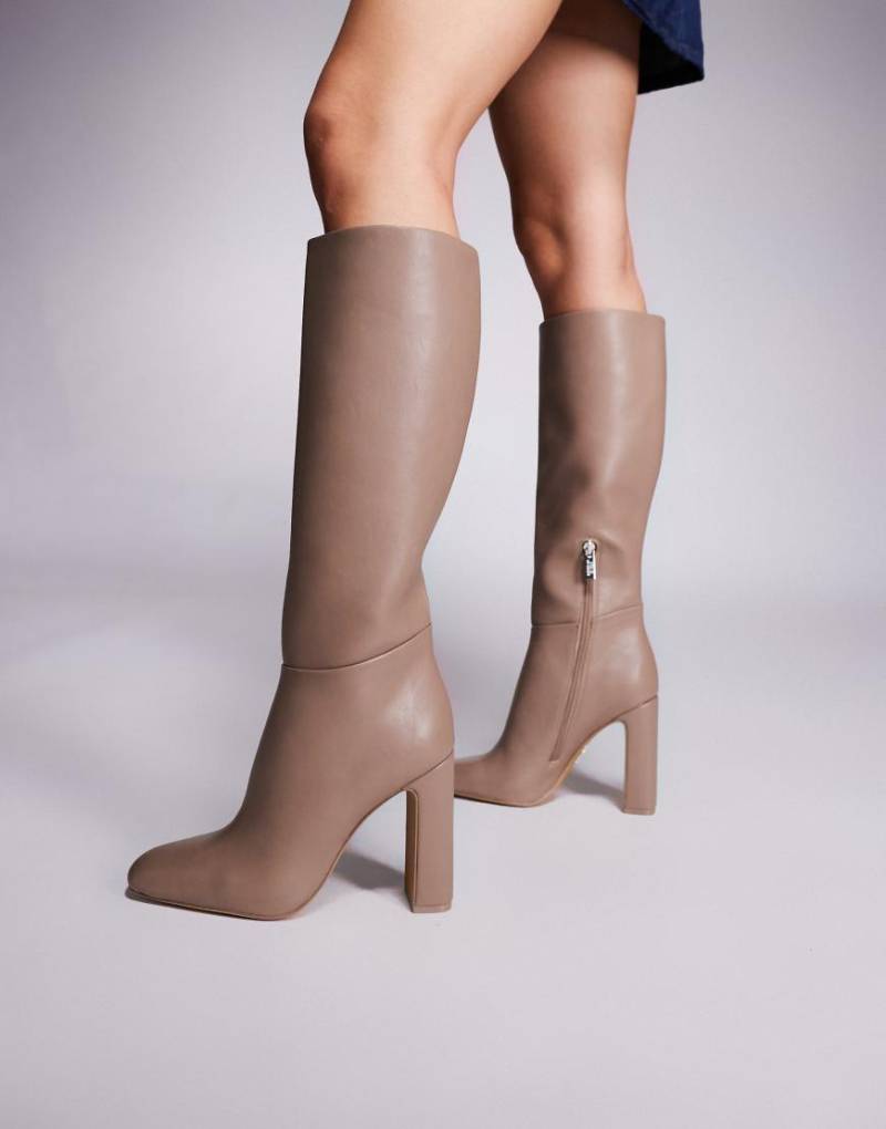 Steve Madden - Ally - Kniehohe Stiefel in Taupe mit Lederoptik-Neutral von Steve Madden