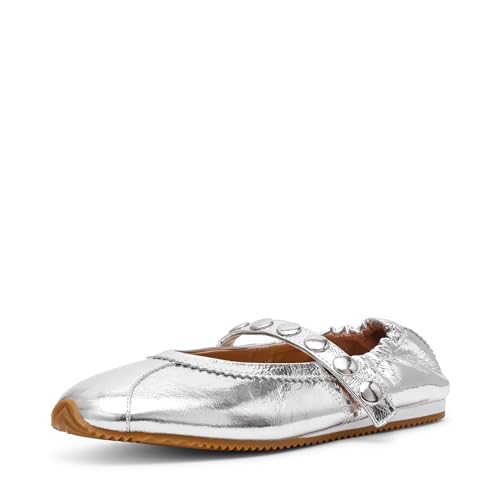 Steve Madden Damen Anaya Ballerinas, Silberfarbene Ledernieten, 38 EU von Steve Madden