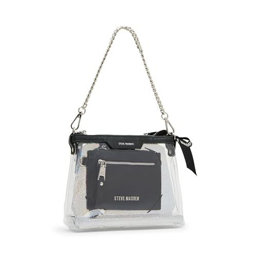 Steve Madden Damen Clear Pouch with Card Case Gift Set Dominic Geschenkset, transparente Tasche mit Kartenetui, Schwarz von Steve Madden