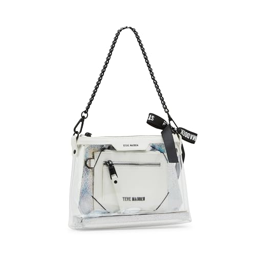 Steve Madden Damen Clear Pouch with Card Case Gift Set Dominic Geschenkset, transparente Tasche mit Kartenetui, Weiss/opulenter Garten von Steve Madden