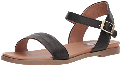 Steve Madden Damen Dina Flache Sandale, Schwarz Leder, 36 EU von Steve Madden