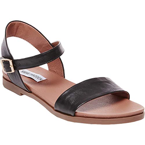 Steve Madden Damen DINA Flache Sandale, schwarzes Leder, 39 EU von Steve Madden