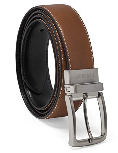 Steve Madden Herren Dress Casual Every Day Leather Belt Gürtel, Cognac/Schwarz (Federkante), 40 von Steve Madden