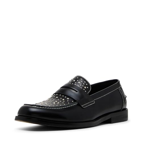 Steve Madden Herren Natan Penny Moc, Schwarz/silberfarbene Nieten, 42 EU von Steve Madden