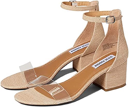 Steve Madden Irenee Raffia Two Piece Open Toe Ankle Strap Block Heel Sandals (11, Raffia) von Steve Madden