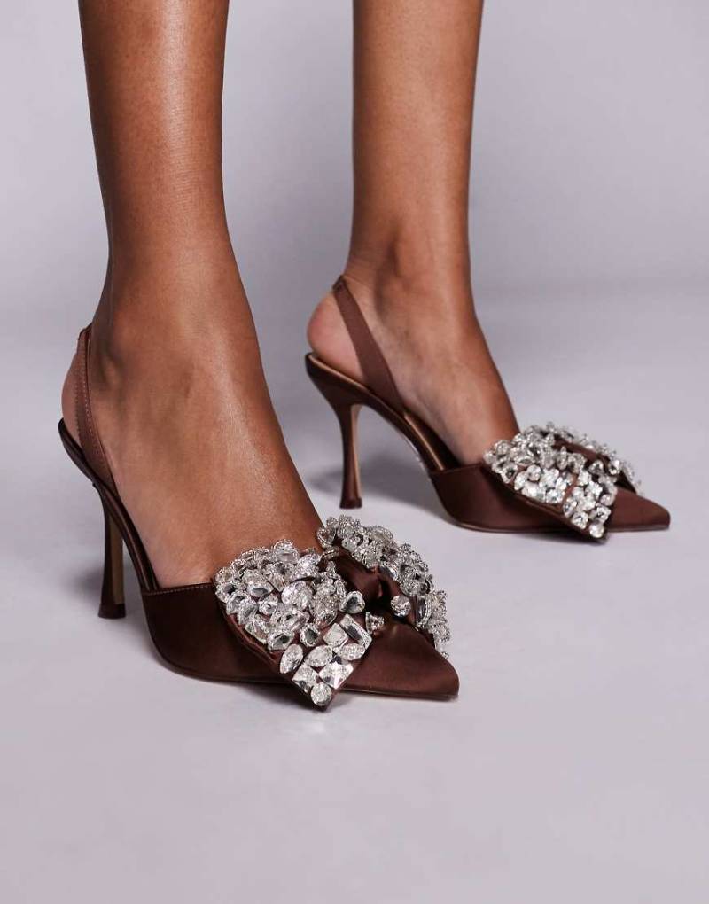 Steve Madden - Lovie - High Heels aus Satin in Braun mit verziertem Schleifen-Detail von Steve Madden