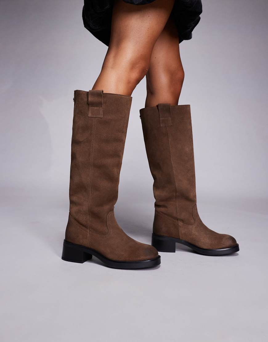 Steve Madden - Novi DK - Reitstiefel aus Wildleder in Taupe mit Schnallenverzierung-Neutral von Steve Madden